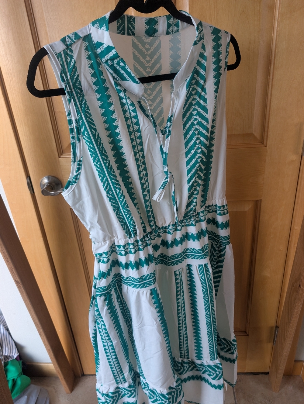 Cupshe White Midi Dress with Teal Stripe Print